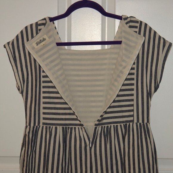 SOLD_____________Listicle Blue Ivory Stripes Babydoll Dress Small - Picture 5 of 7